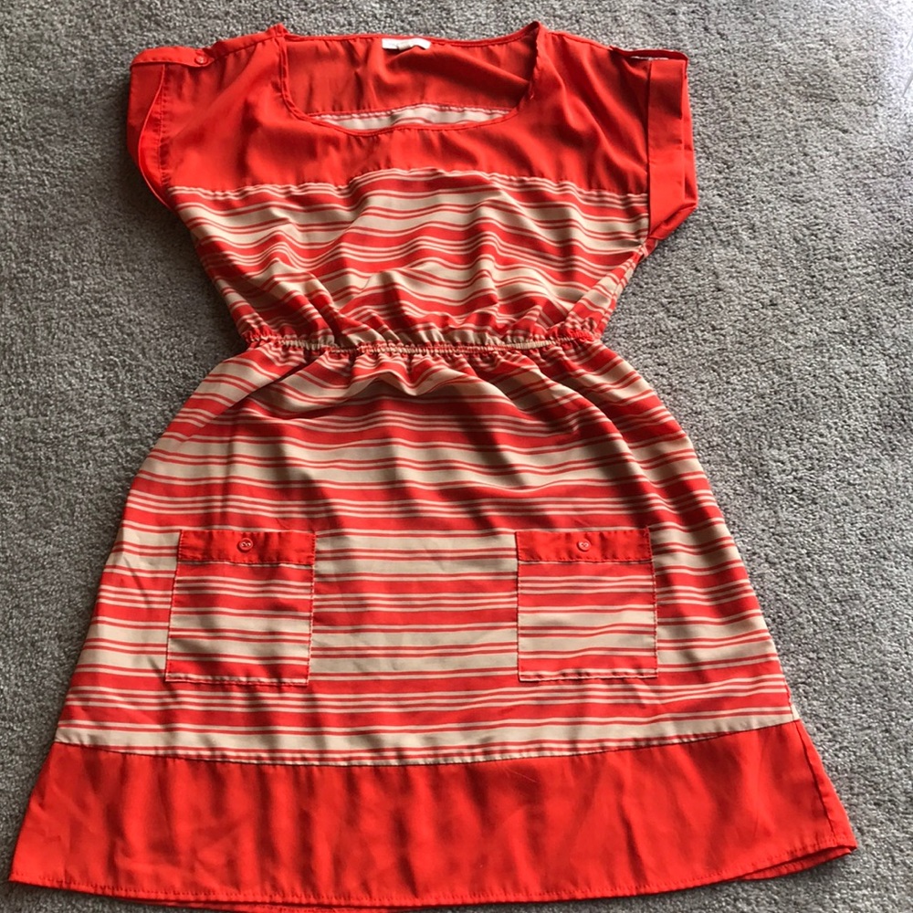 Orange and Beige Stripe Dress